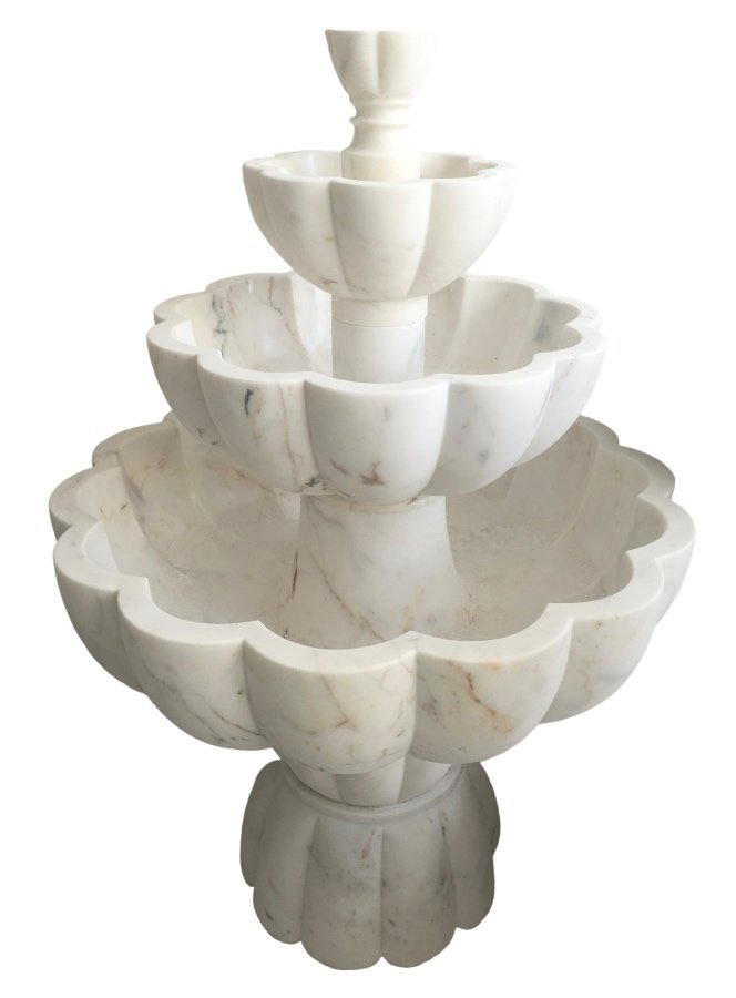نافورة رخامية زخرفية AFHF-055 — عمود Afyon Sugar Marble 80×80×150 cm — فندق حمام منتجع