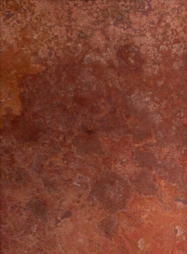 كتلة تراورتين أحمر – قطع عرضي (CC) — warm red and terracotta with cream cloud fossil patterns (cross cut) — حجر طبيعي بالجملة